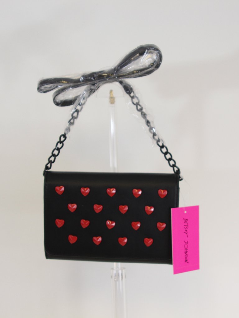 Nwt Betsey Johnson Xo Sybil Crossbody Bag Black Red Heart Studs Goth Valentine